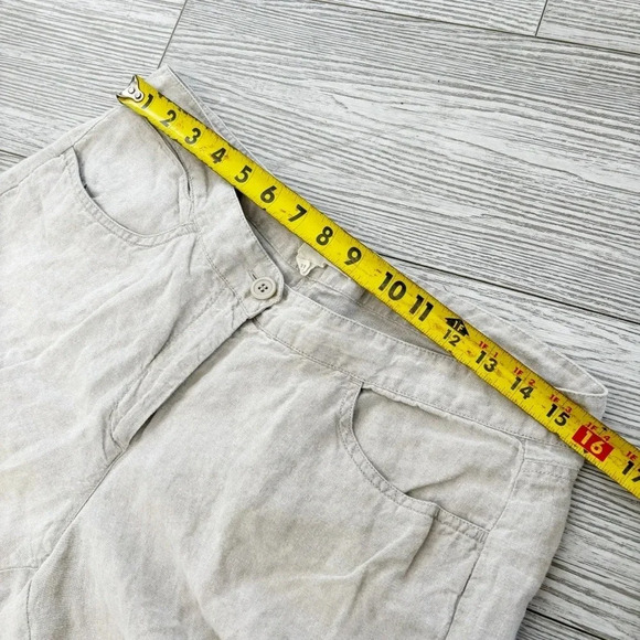 Eileen Fisher 100%  Linen Pants Beige Wide Leg Cropped Casual Size 12 - Picture 10 of 14
